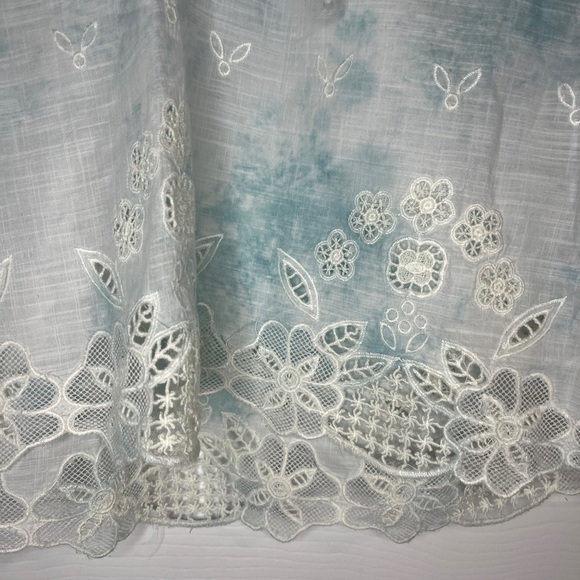 Anthropologie Lace Trimmed Tie Dye and Embroidered Cotton Tie Neck Top - Picture 13 of 15